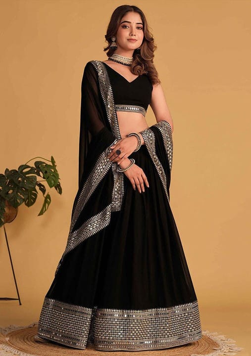 Nexora Royal Black Mirror Lehenga